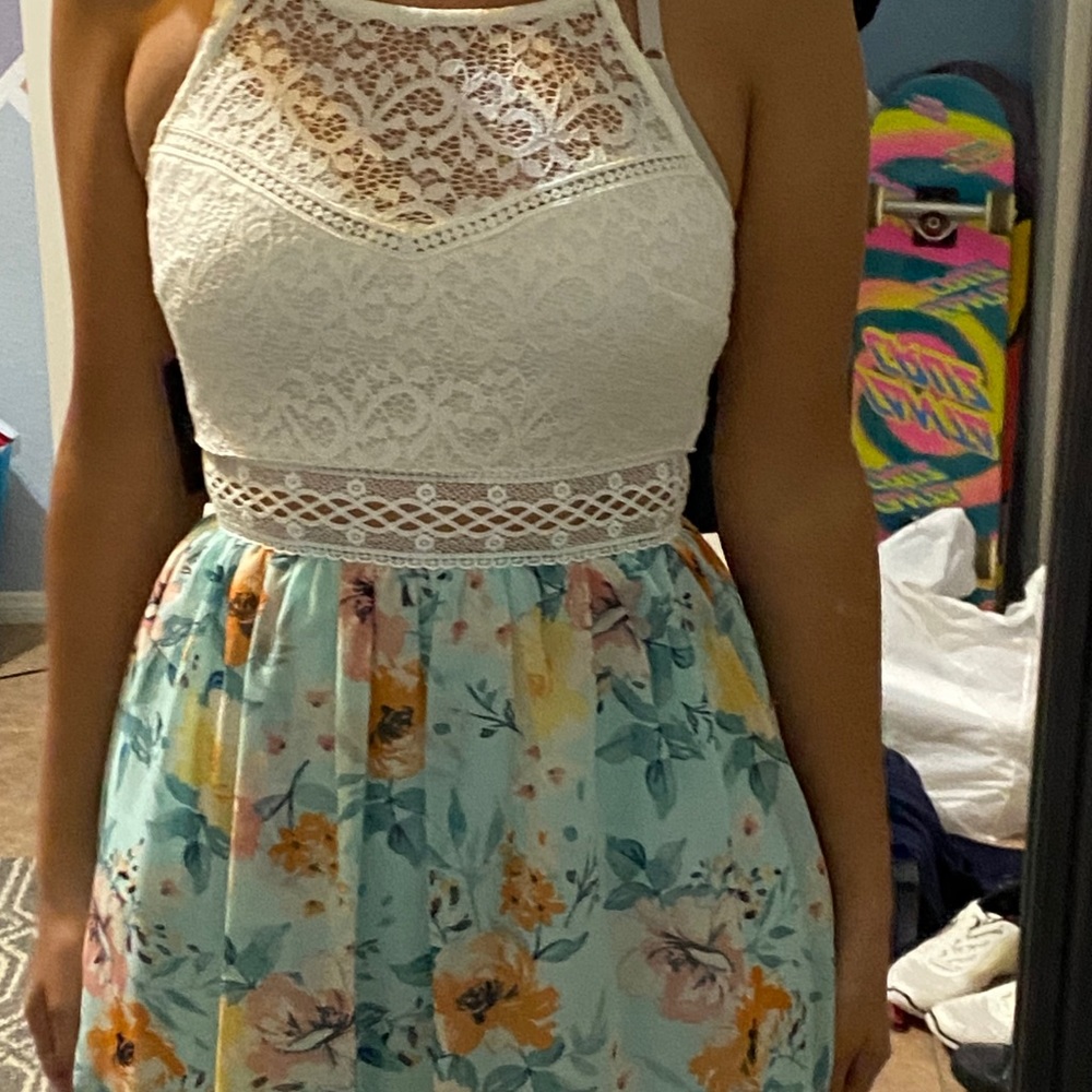 blue floral dress